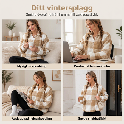 Damjacka i löst passform med rutmönstrad patchwork och sherpafoder
