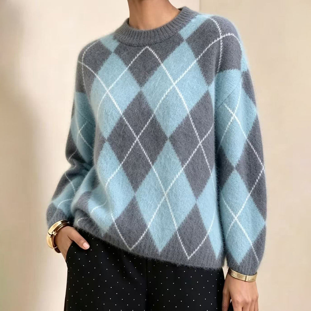 ⏰ Sista dagen på rean – -50% rabatt ✨Bekväm stickad tröja för dam med retro diamantmönster✨Fri frakt✨