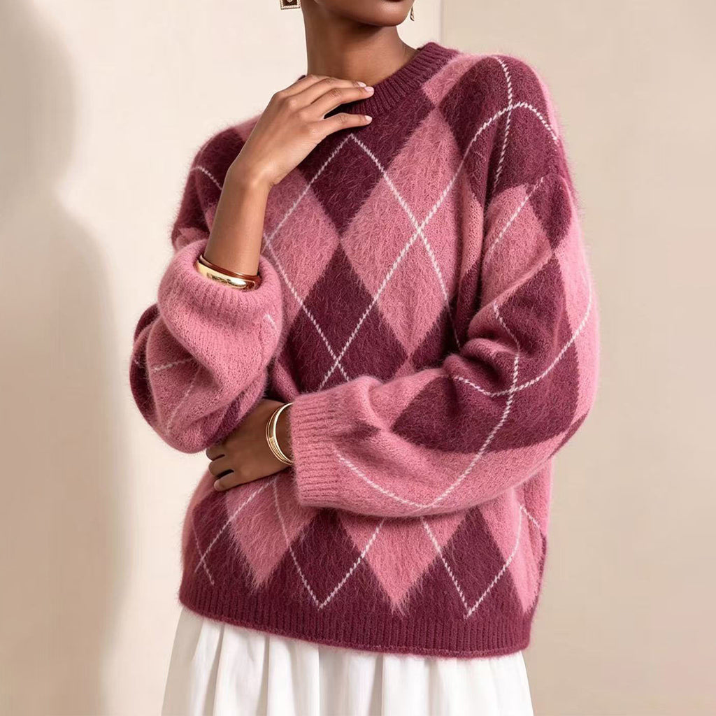 ⏰ Sista dagen på rean – -50% rabatt ✨Bekväm stickad tröja för dam med retro diamantmönster✨Fri frakt✨