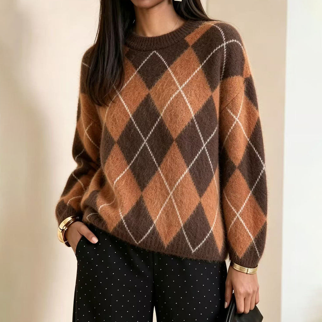 ⏰ Sista dagen på rean – -50% rabatt ✨Bekväm stickad tröja för dam med retro diamantmönster✨Fri frakt✨