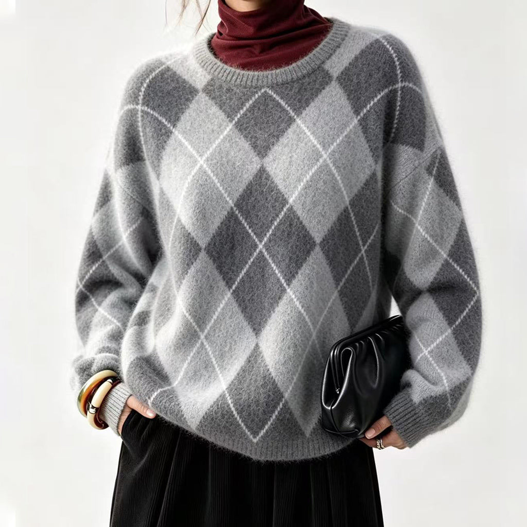 ⏰ Sista dagen på rean – -50% rabatt ✨Bekväm stickad tröja för dam med retro diamantmönster✨Fri frakt✨