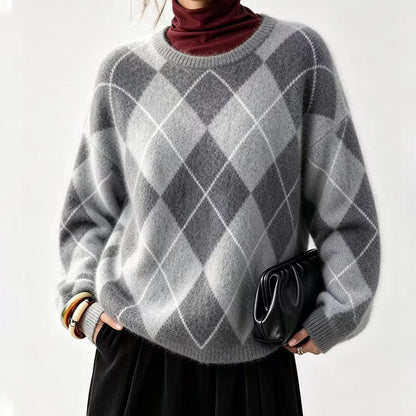 ⏰ Sista dagen på rean – -50% rabatt ✨Bekväm stickad tröja för dam med retro diamantmönster✨Fri frakt✨