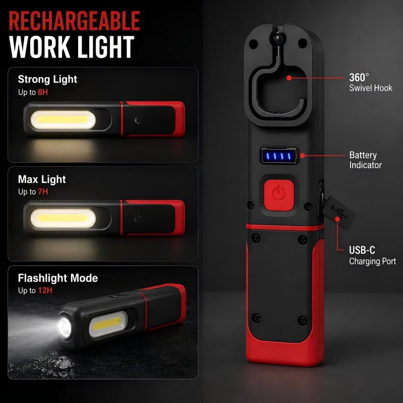 Laddningsbar COB LED-arbetslampa – Magnetisk bas & 360° rotation