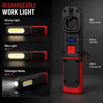 Laddningsbar COB LED-arbetslampa – Magnetisk bas & 360° rotation