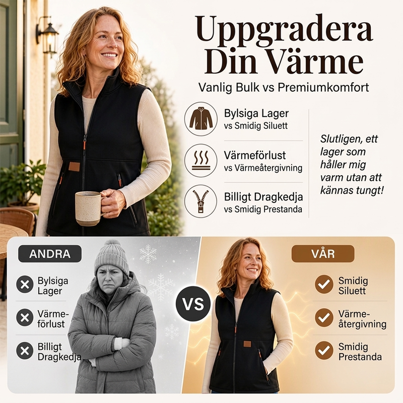 Varmt vinterväst med stående krage för kvinnor