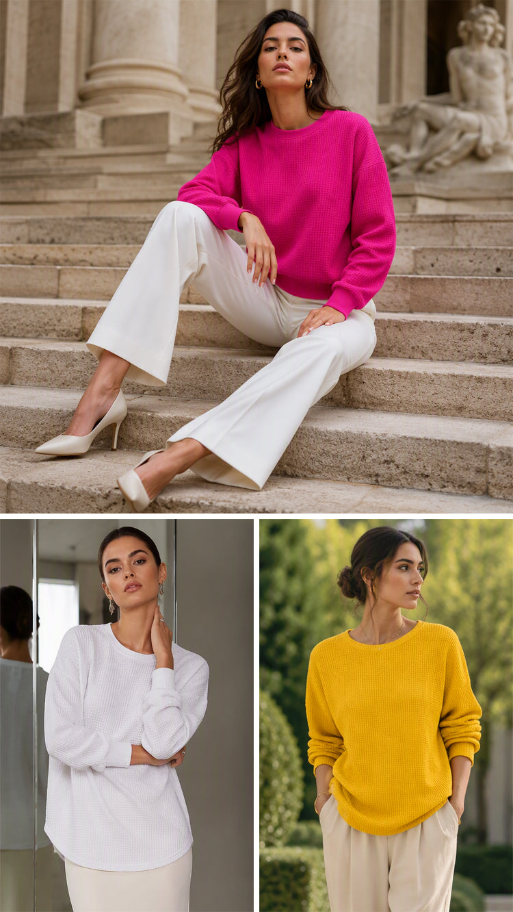 💖Nyhet-50% RABATT💖Damernas våffelstickade Loose‑Fit-sweatshirt