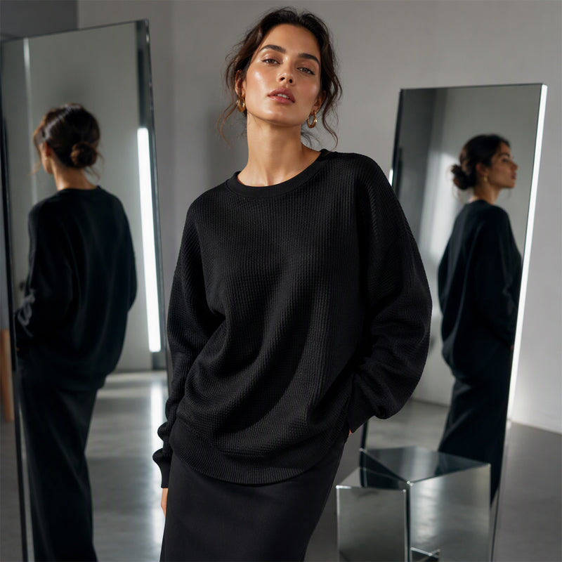 💖Nyhet-50% RABATT💖Damernas våffelstickade Loose‑Fit-sweatshirt