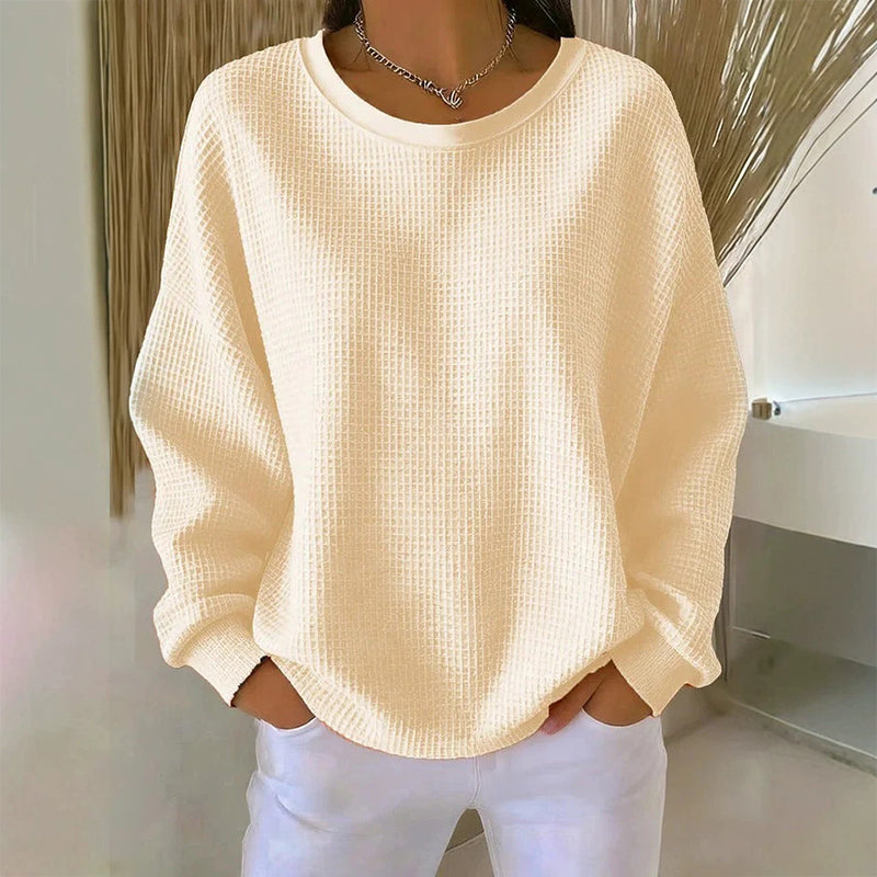 💖Nyhet-50% RABATT💖Damernas våffelstickade Loose‑Fit-sweatshirt