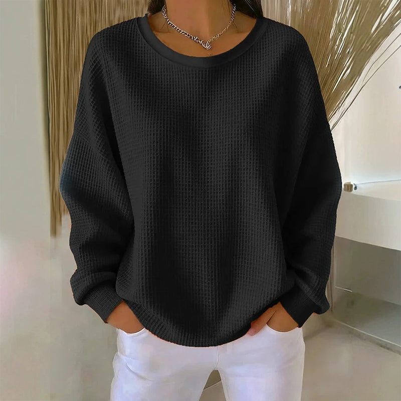 💖Nyhet-50% RABATT💖Damernas våffelstickade Loose‑Fit-sweatshirt