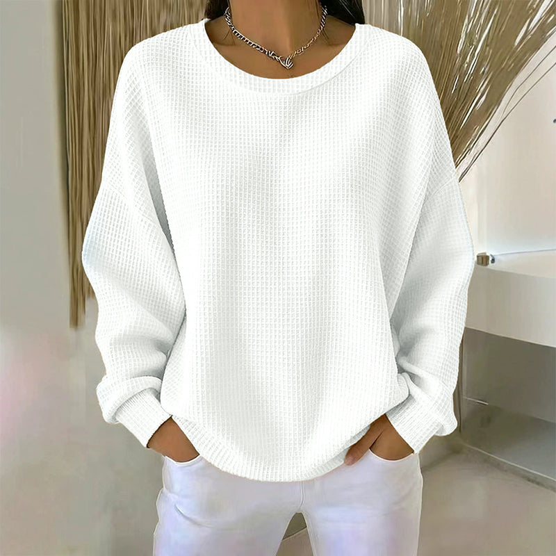 💖Nyhet-50% RABATT💖Damernas våffelstickade Loose‑Fit-sweatshirt