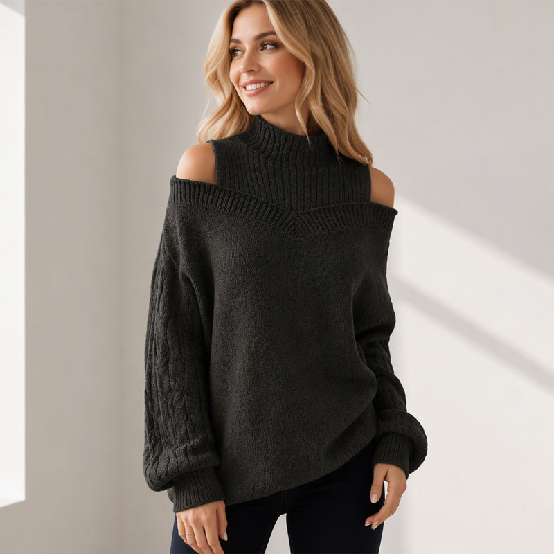 Damtröja med cold shoulder och mockhals