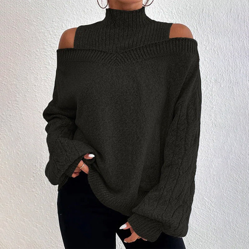 Damtröja med cold shoulder och mockhals