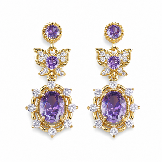 📢📢50% RABATT !! ⏰Lavender Manor Lila Zirkon Fjärilssmyckeset med Justerbar Öppen Ring och Örhängen