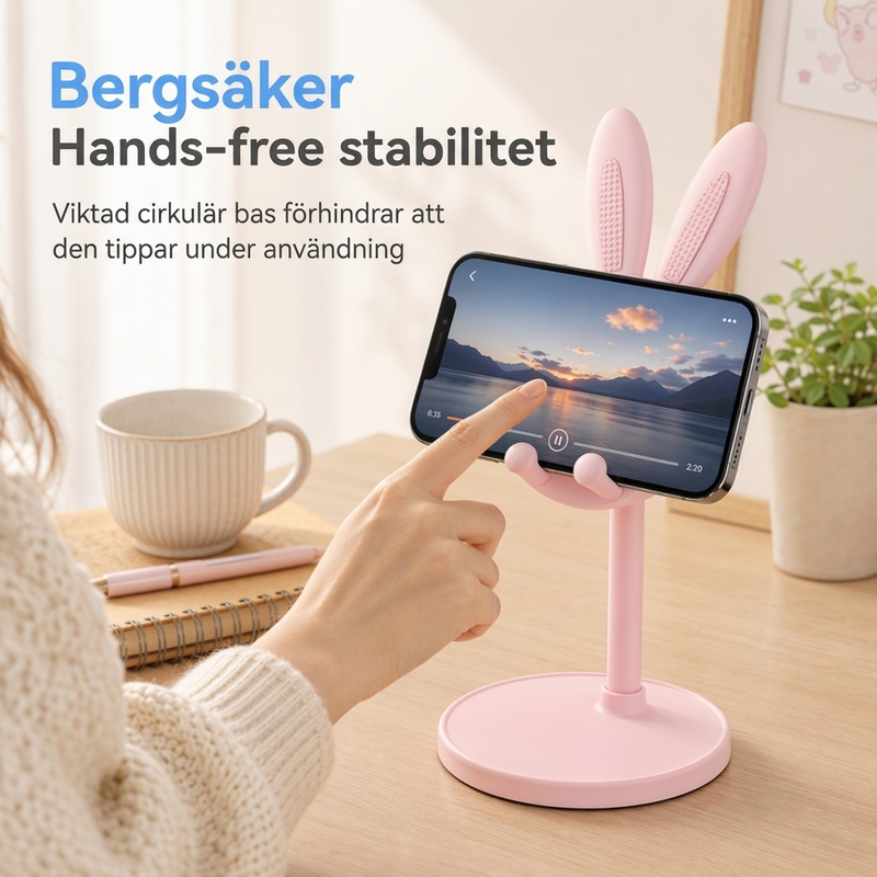 Sött skrivbordsstativ i kaninformat för telefonen