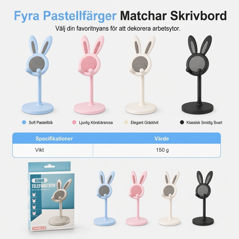 Sött skrivbordsstativ i kaninformat för telefonen