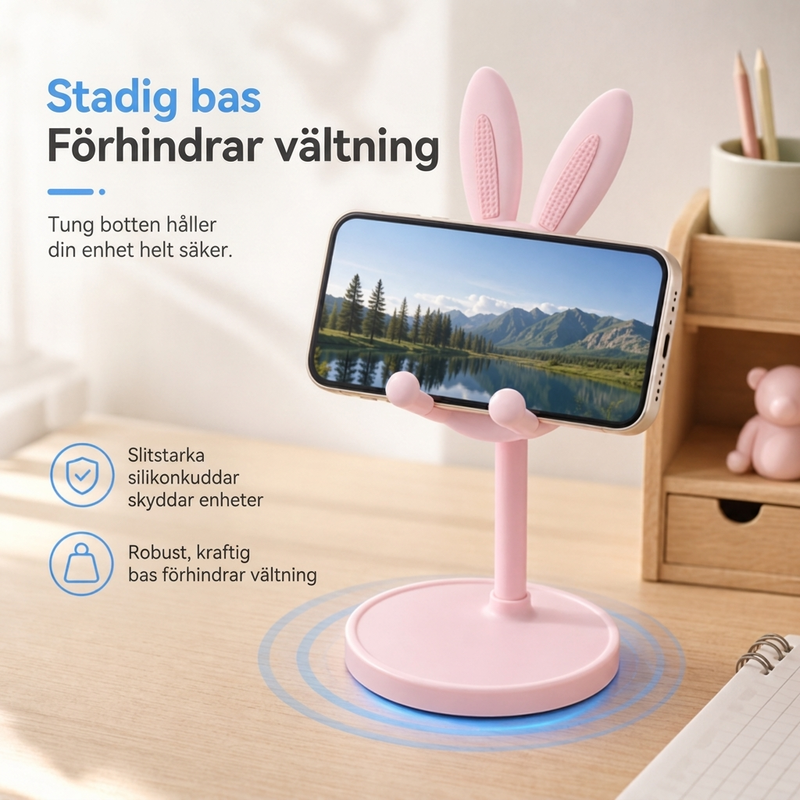Sött skrivbordsstativ i kaninformat för telefonen