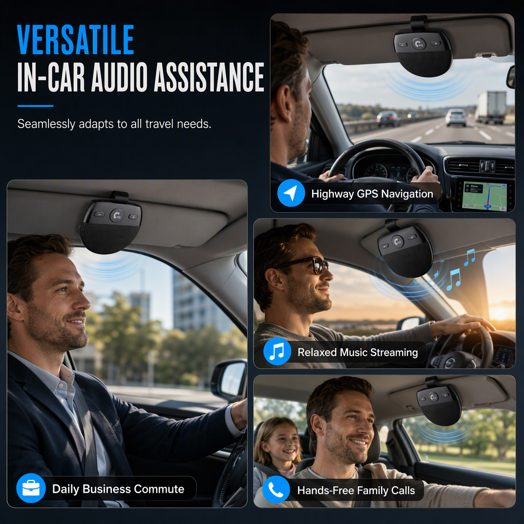🚗52% RABATT NU! SP11 Bluetooth-handsfree-högtalartelefon för solskydd i bil, automatisk påslagning via vibration, A2DP-musikströmning, röstprompt för nummerpresentation, Bluetooth 5.0-högtalare för solskyddsmontering för säkra samtal under körning
