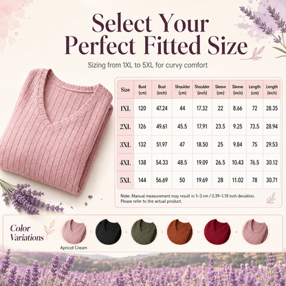 Dam Plus Size V-ringad långärmad ribbad borstad T-shirt lös passform enfärgad pullover-topp✨3% rabattkod: NOR3