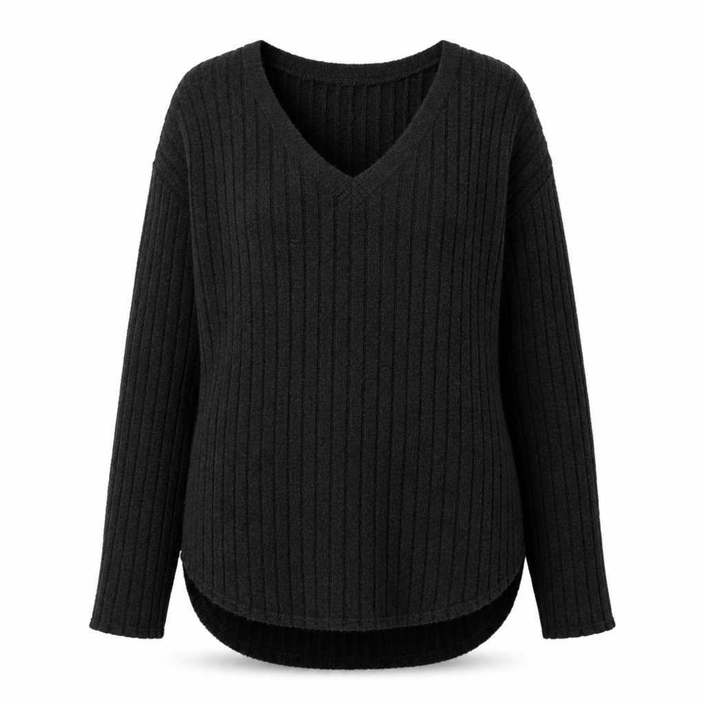 Dam Plus Size V-ringad långärmad ribbad borstad T-shirt lös passform enfärgad pullover-topp✨3% rabattkod: NOR3