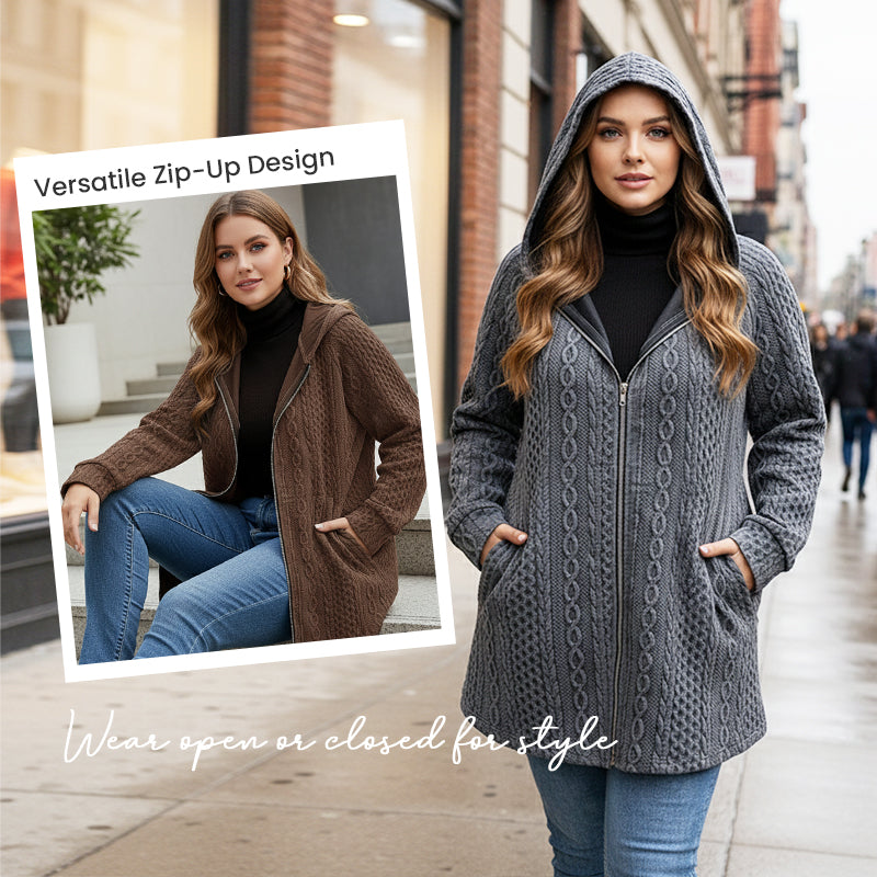 Avslappnad huvjacka med vid passform i kabelstickat material✨3% rabattkod: NOR3