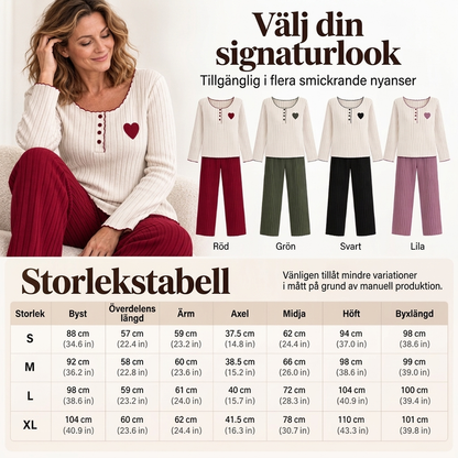 📢🎉50 % rabatt!!!🛍️✨Pyjamas-set med ribbad tröja för damer med hjärtbroderi✨3% rabattkod: NOR3