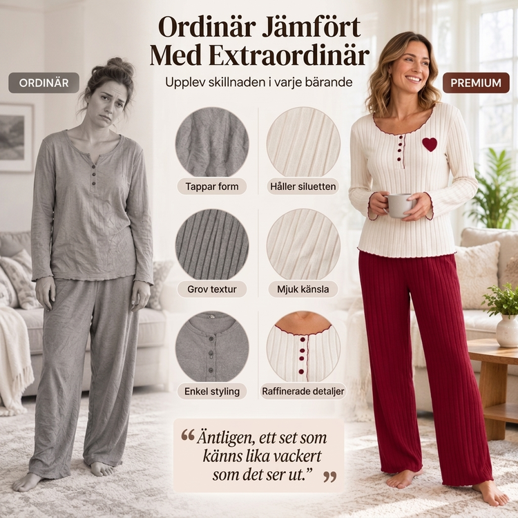 📢🎉50 % rabatt!!!🛍️✨Pyjamas-set med ribbad tröja för damer med hjärtbroderi✨3% rabattkod: NOR3