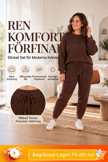 Tvådelat set i ribbad stickning för damer, i avslappnad stil✨Fri frakt✨