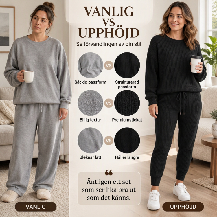 Tvådelat set i ribbad stickning för damer, i avslappnad stil✨Fri frakt✨