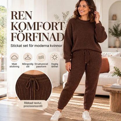 Tvådelat set i ribbad stickning för damer, i avslappnad stil✨Fri frakt✨