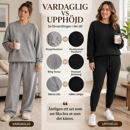 Tvådelat set i ribbad stickning för damer, i avslappnad stil✨Fri frakt✨