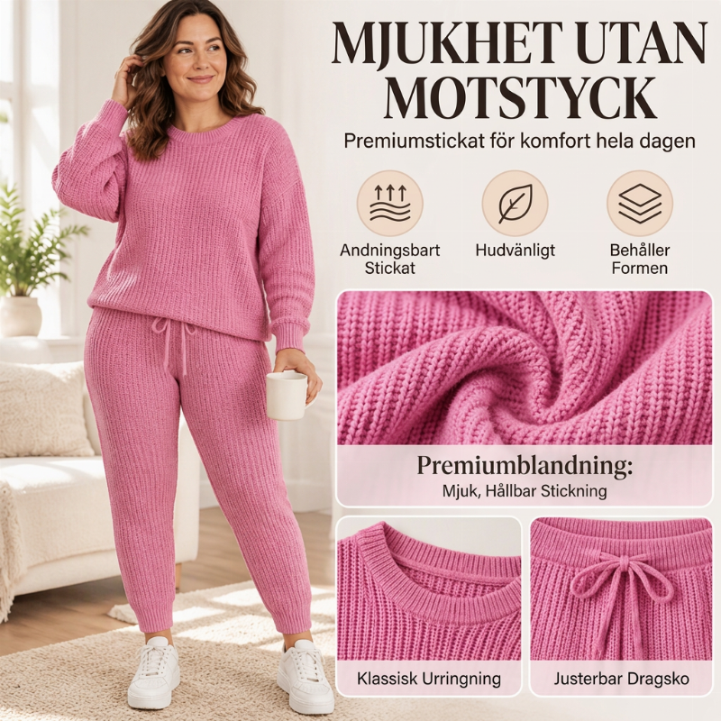 Tvådelat set i ribbad stickning för damer, i avslappnad stil✨Fri frakt✨
