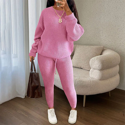 Tvådelat set i ribbad stickning för damer, i avslappnad stil✨Fri frakt✨