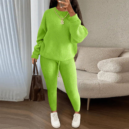 Tvådelat set i ribbad stickning för damer, i avslappnad stil✨Fri frakt✨
