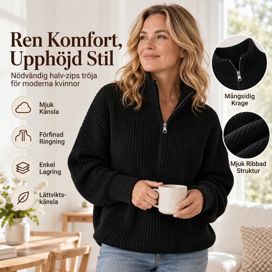 ✈️Fri frakt✨Halv-zip stickad tröja med stående krage för kvinnor✨3% rabattkod: NOR3