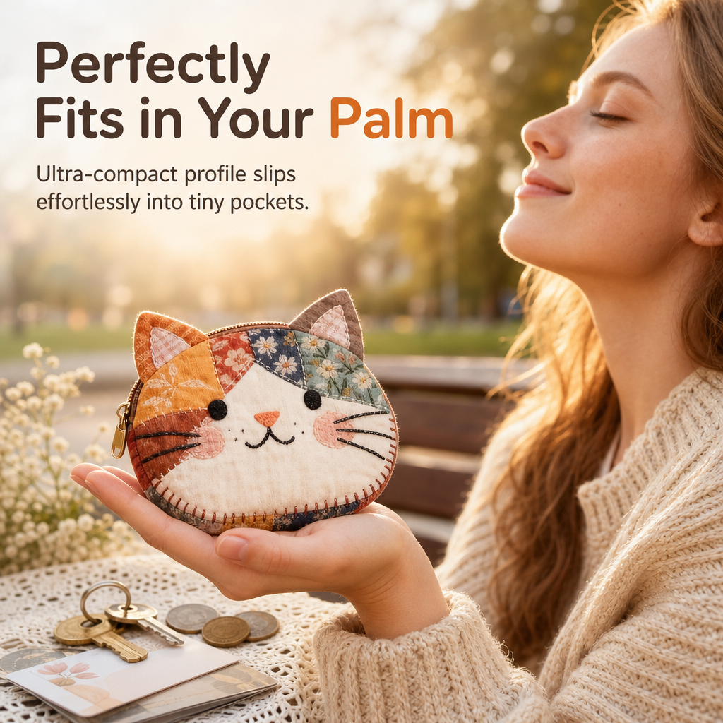 🎁Julrean Het Försäljning 50% RABATT🐱Söt lapptäckskatt-myntpung, handgjord tygkattunge-minipung, portabel kortficka för flickor✨3% rabattkod: NOR3