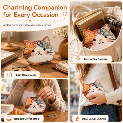 🎁Julrean Het Försäljning 50% RABATT🐱Söt lapptäckskatt-myntpung, handgjord tygkattunge-minipung, portabel kortficka för flickor✨3% rabattkod: NOR3