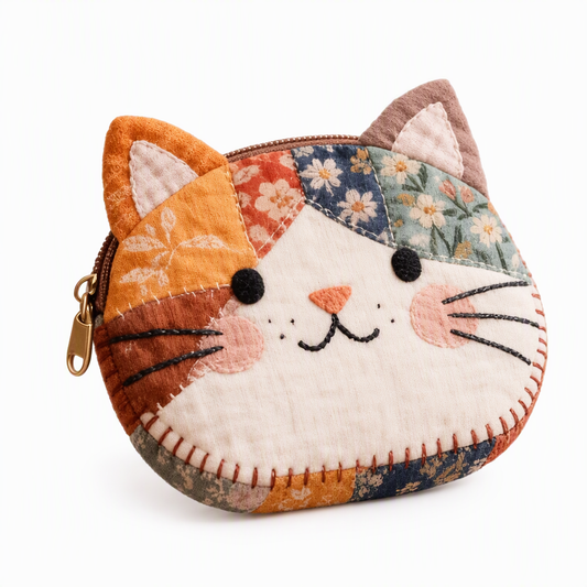 🎁Julrean Het Försäljning 50% RABATT🐱Söt lapptäckskatt-myntpung, handgjord tygkattunge-minipung, portabel kortficka för flickor✨3% rabattkod: NOR3