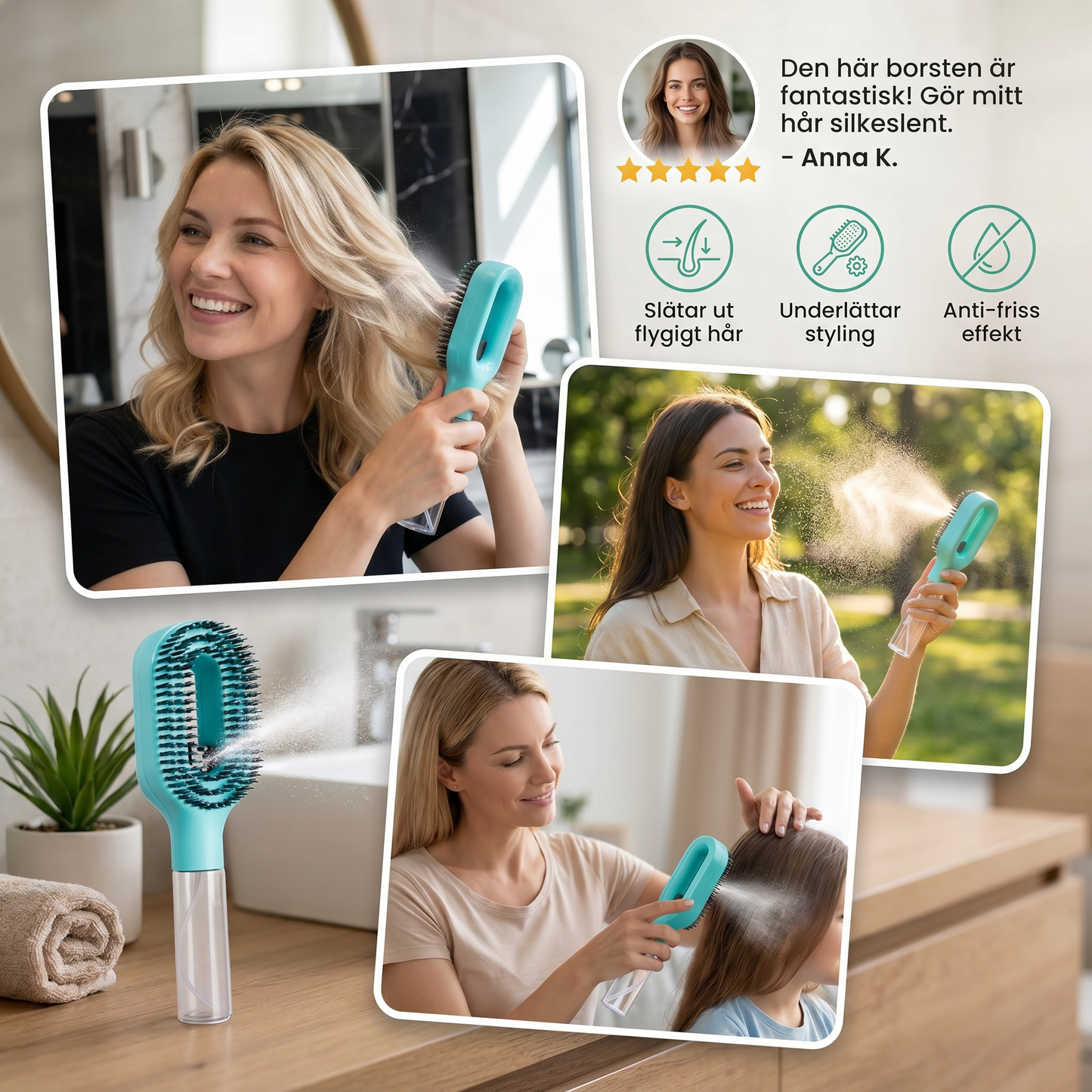 Anti-Frizz Sprayborste – Slätar ut flygiga hårstrån och underlättar styling av frisyrer
