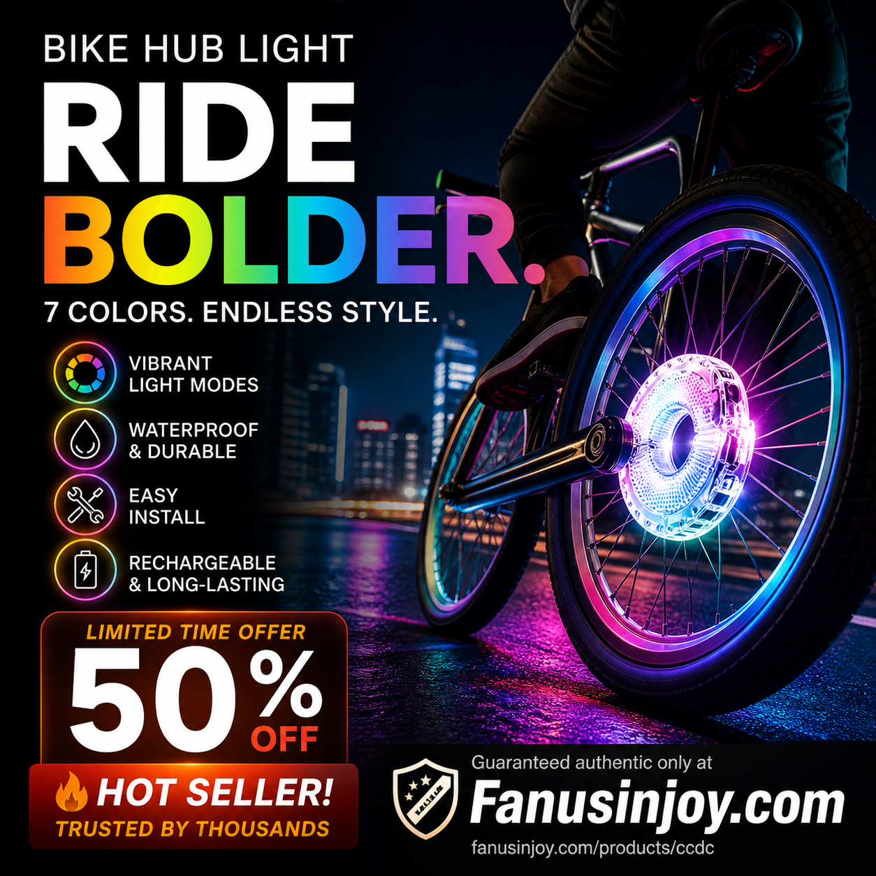 ⏳️Begränsad tid 50% rabatt！💡🚴‍♀️Ett måste för cykelentusiaster!🌃Lys upp natten 🚴 Färgglatt cykelnavljus